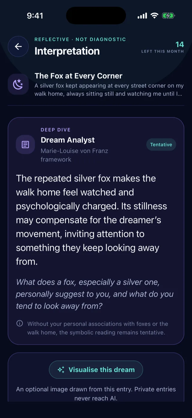 A reading through one chosen framework, marked tentative, with the question it leaves you holding.